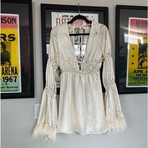 WeWoreWhat Ivory Mini Dress with Feather Trim